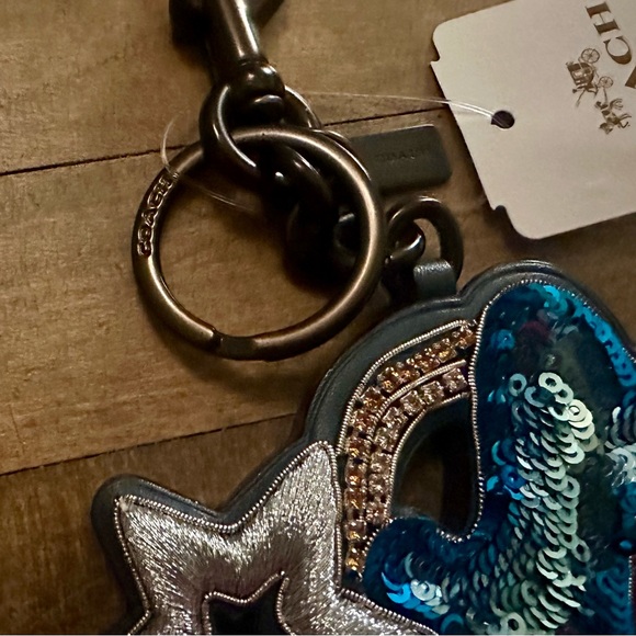 SUPER RARE Coach Cloud And Star Sequined Keychain Fob Bag Charm - Picture 8 of 13